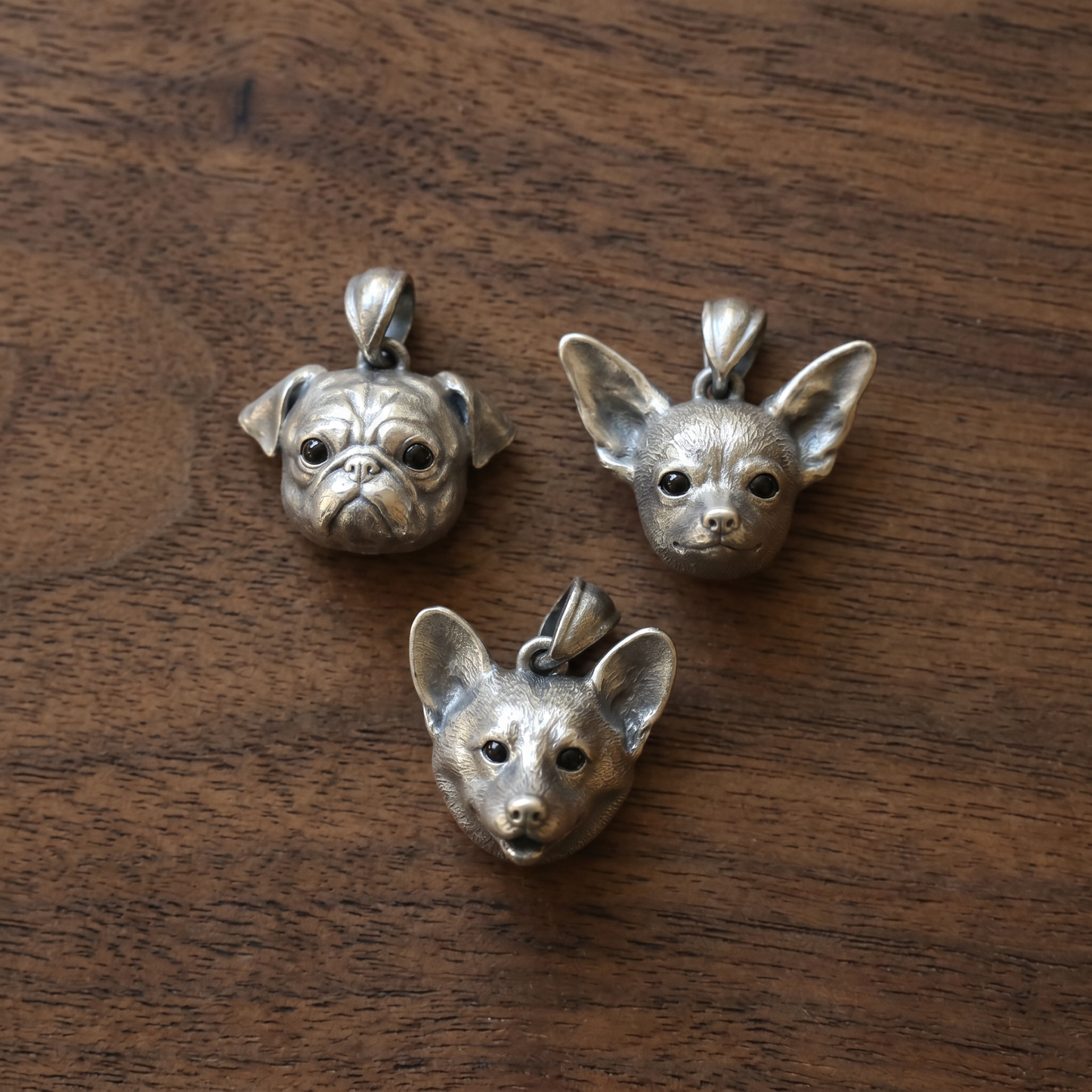 s925 Sterling Silver Vintage Cute Dog Head Chihuahua Pug Shiba Pendant