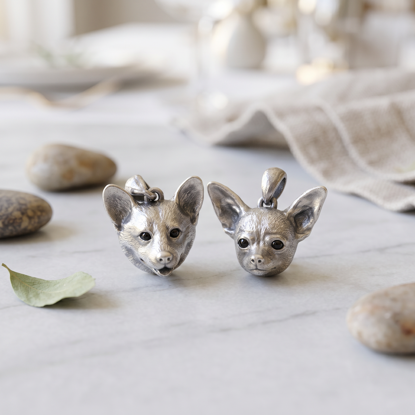 s925 Sterling Silver Vintage Cute Dog Head Chihuahua Pug Shiba Pendant