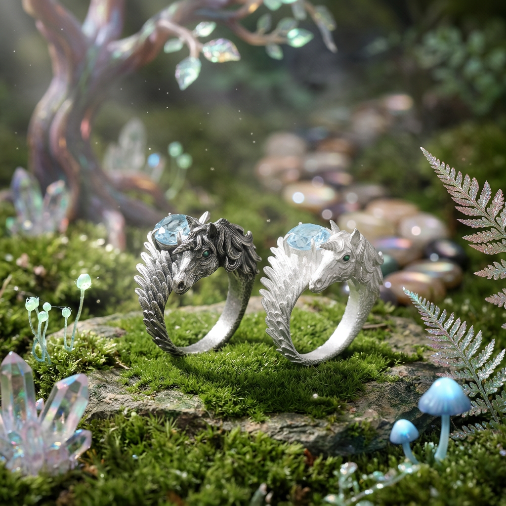 s925 Sterling Silver Fairytale Unicorn Fairy Topaz Open Band Ring