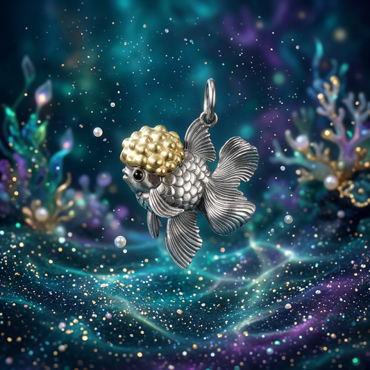 s925 Sterling Silver Vintage Ruyi GoldFish Fish Pendant and Necklace