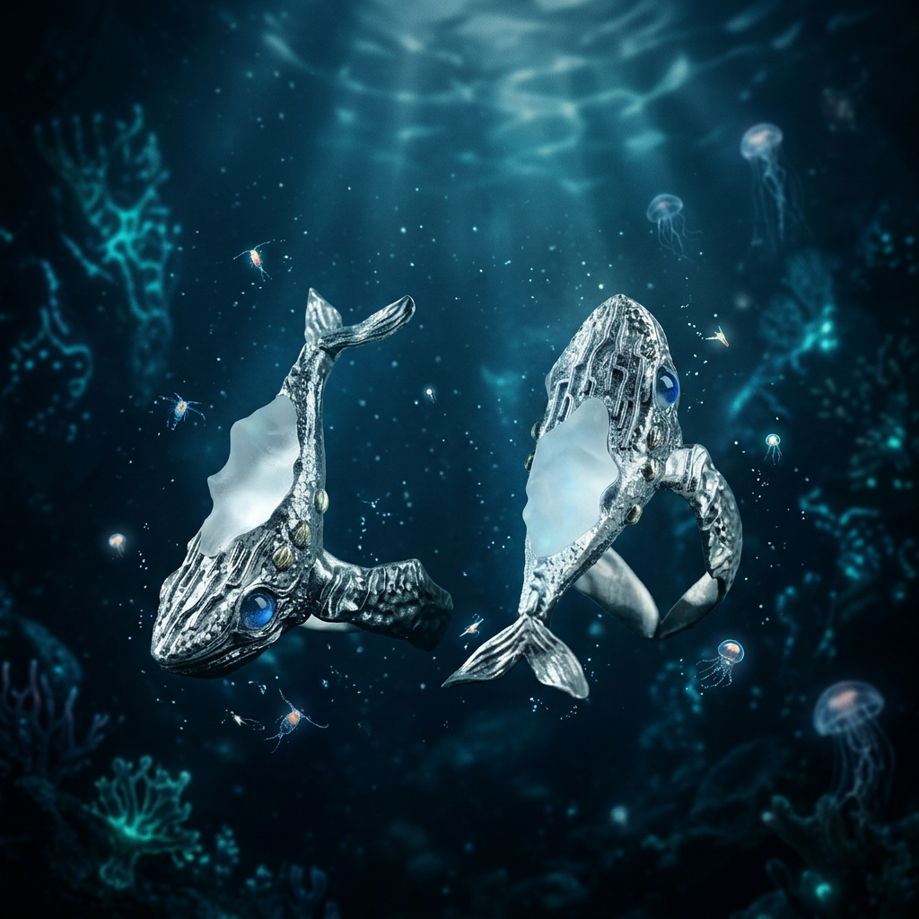 s925 Sterling Silver Unique White Crystal Whale Open Movable Ring