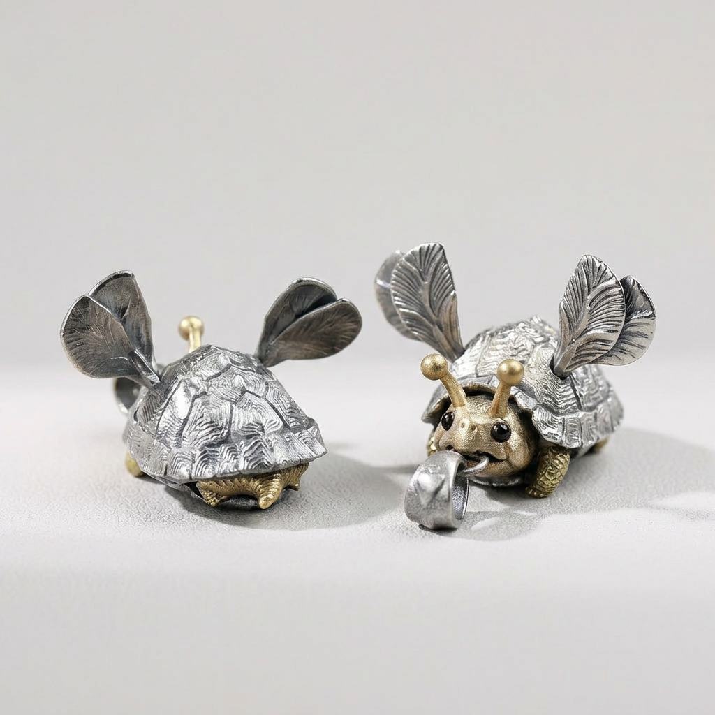 s925 Sterling Silver Movable Bee Wings Turtle Creature Pendant for BFF