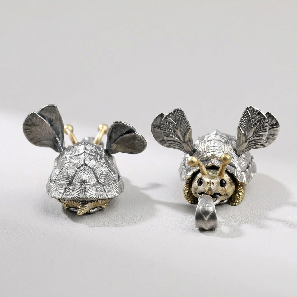 s925 Sterling Silver Movable Bee Wings Turtle Creature Pendant for BFF
