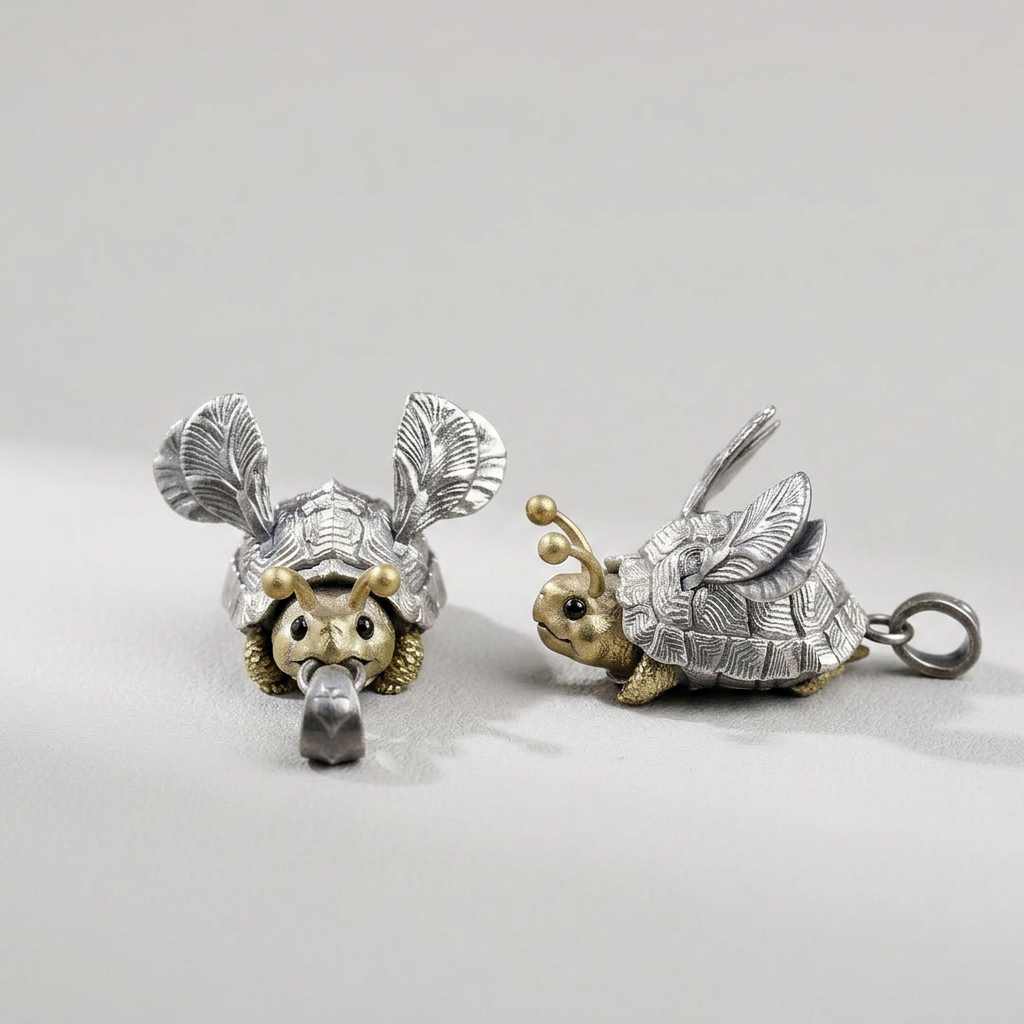s925 Sterling Silver Movable Bee Wings Turtle Creature Pendant for BFF