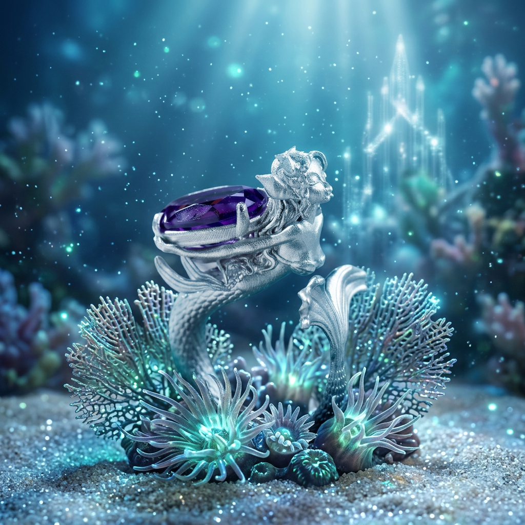 s925 Sterling Silver Amethyst Mermaid Fairy Ring