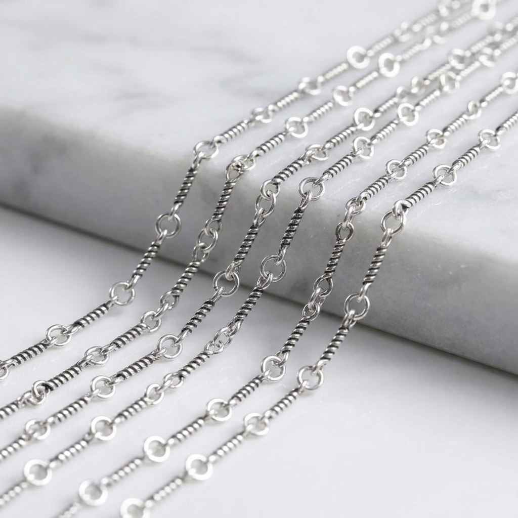 s925 Sterling Silver Vintage Bamboo Chain Twisted Rope Necklace