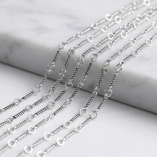 s925 Sterling Silver Vintage Bamboo Chain Twisted Rope Necklace
