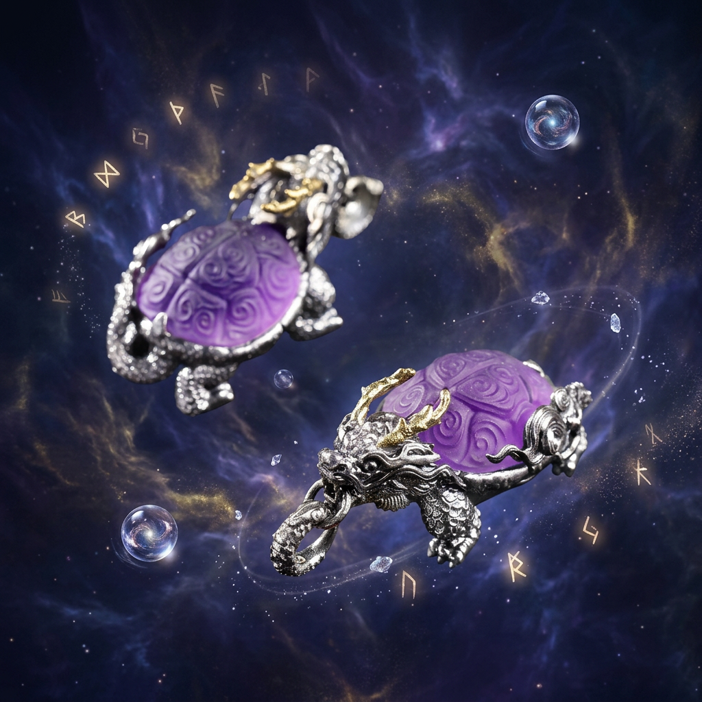 s925 Sterling Silver Vintage Amethyst Dragon-turtle Pendant Necklace,