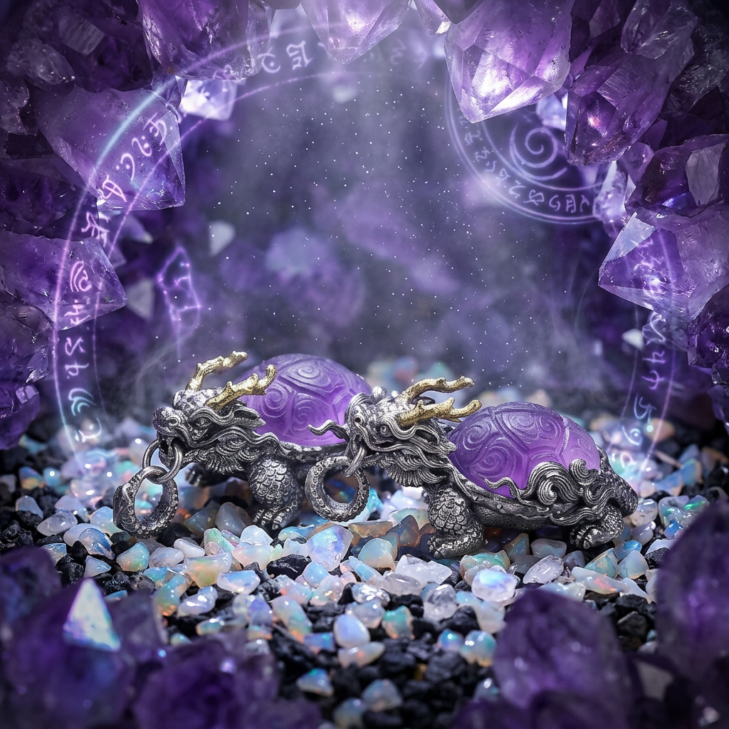 s925 Sterling Silver Vintage Amethyst Dragon-turtle Pendant Necklace,