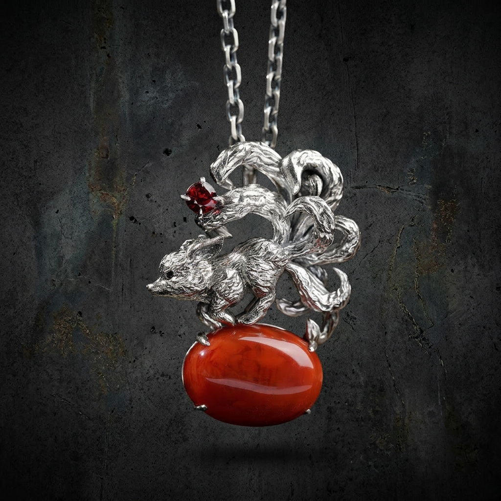 s925 Sterling Silver Vintage Nine-Tailed Fox Spirit Mystic Pendant Necklace