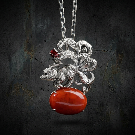 s925 Sterling Silver Vintage Nine-Tailed Fox Spirit Mystic Pendant Necklace