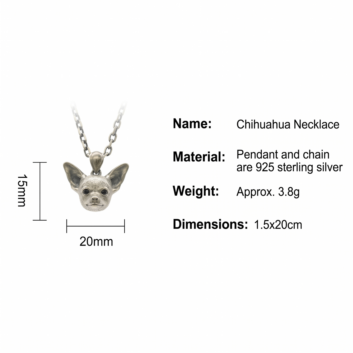 s925 Sterling Silver Vintage Cute Dog Head Chihuahua Pug Shiba Pendant
