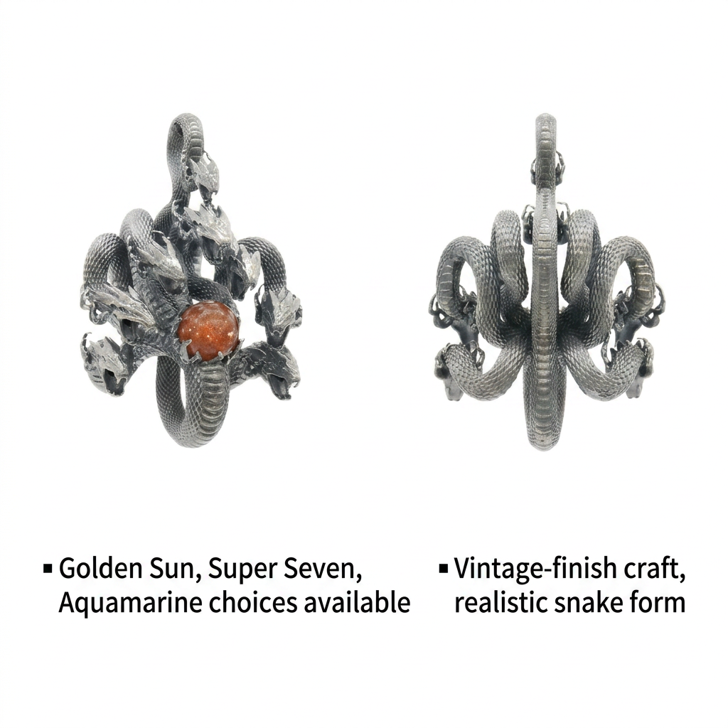 s925 Sterling Silver Crystal Yamata no Orochi Eight Headed Serpent Giant Snake Pendant