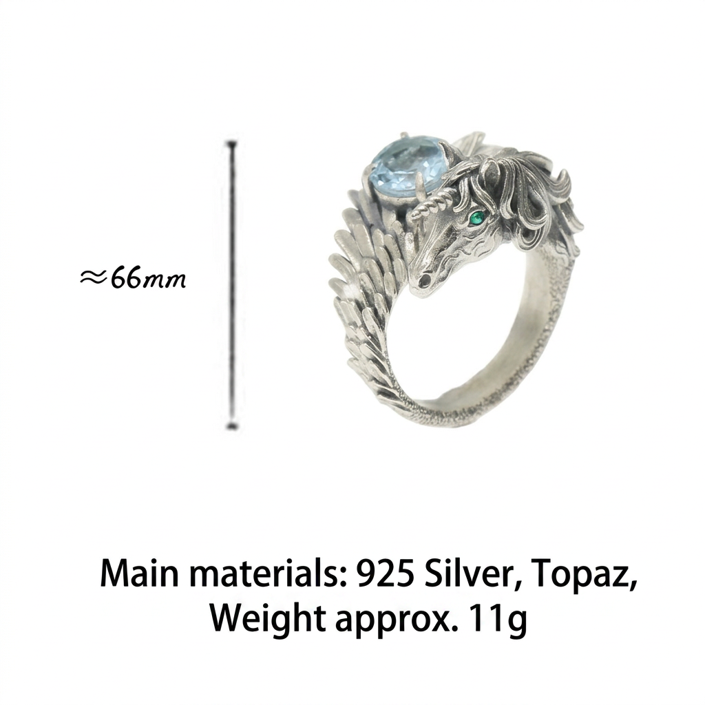 s925 Sterling Silver Fairytale Unicorn Fairy Topaz Open Band Ring