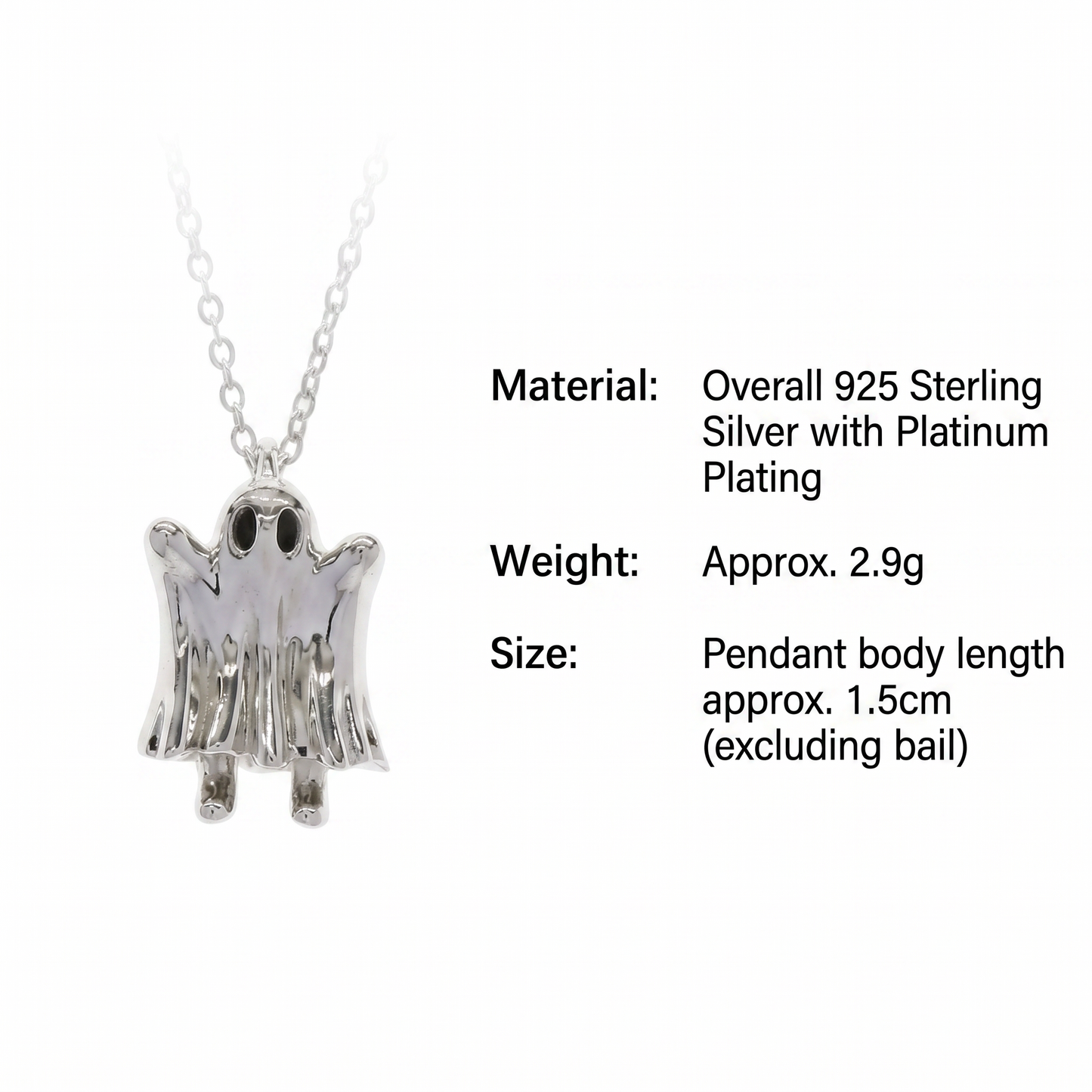 s925 Sterling Silver Vintage Cute Little Ghost Pendant Necklace
