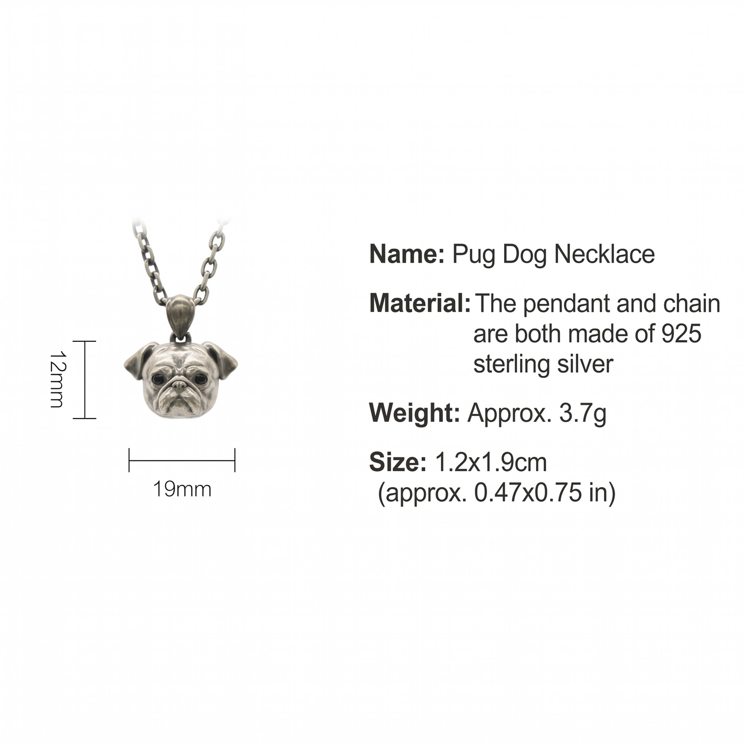 s925 Sterling Silver Vintage Cute Dog Head Chihuahua Pug Shiba Pendant
