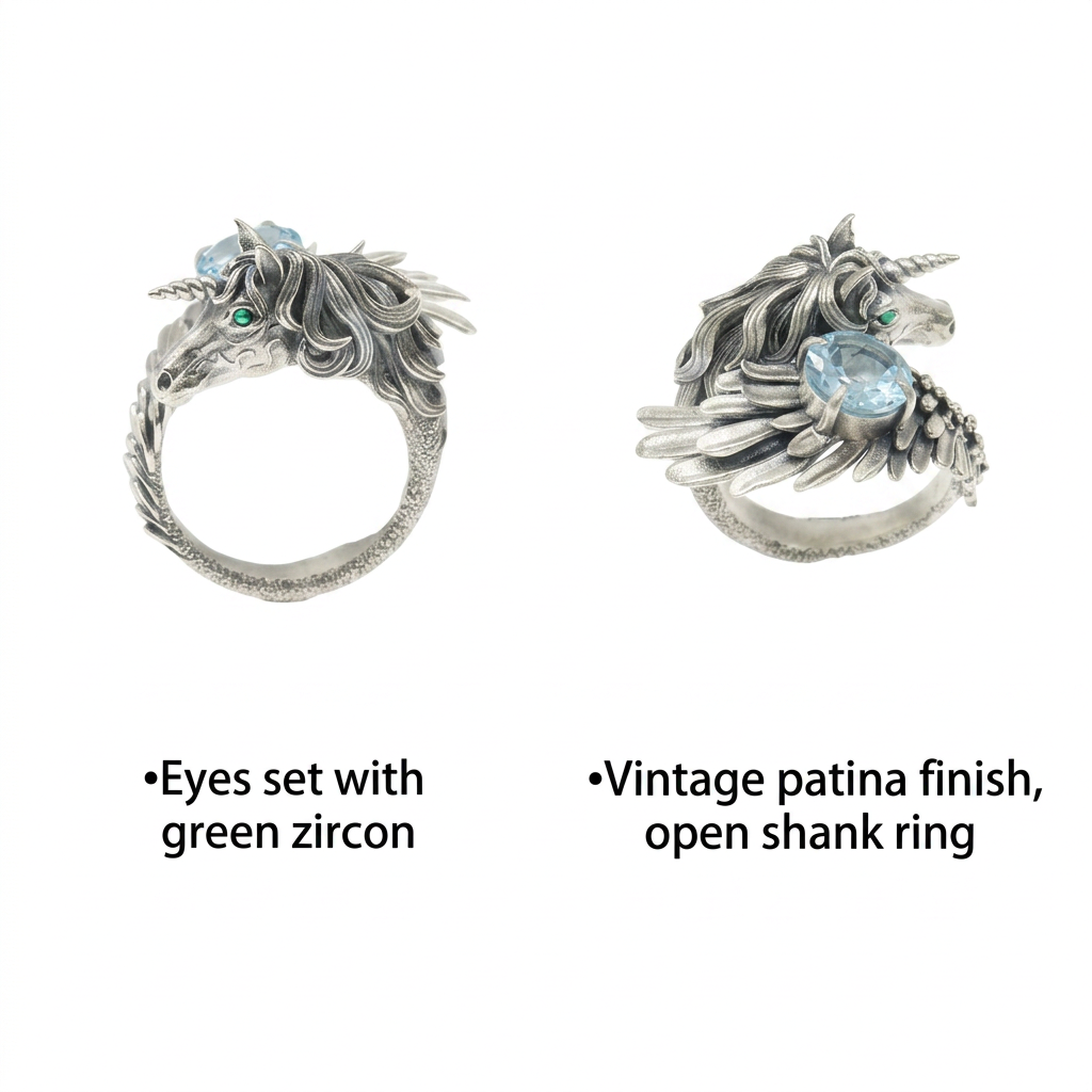 s925 Sterling Silver Fairytale Unicorn Fairy Topaz Open Band Ring