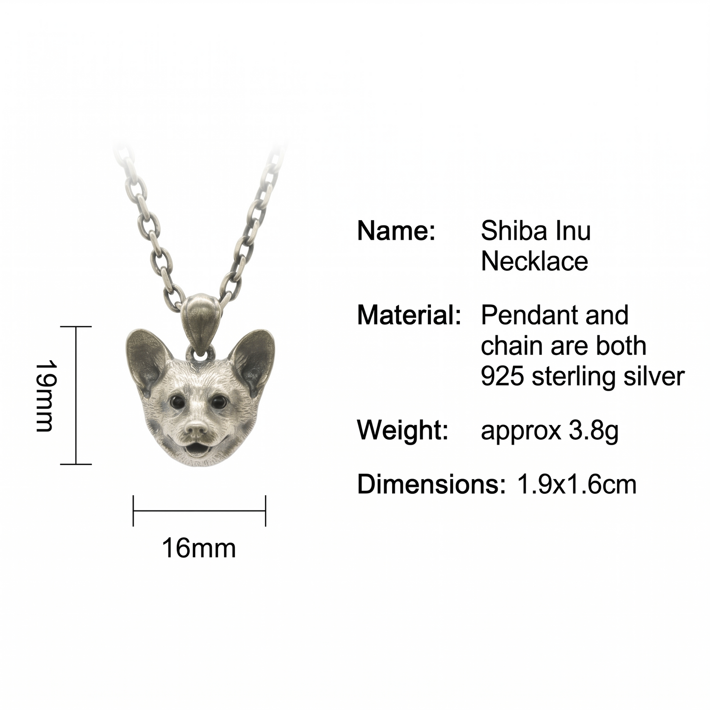 s925 Sterling Silver Vintage Cute Dog Head Chihuahua Pug Shiba Pendant