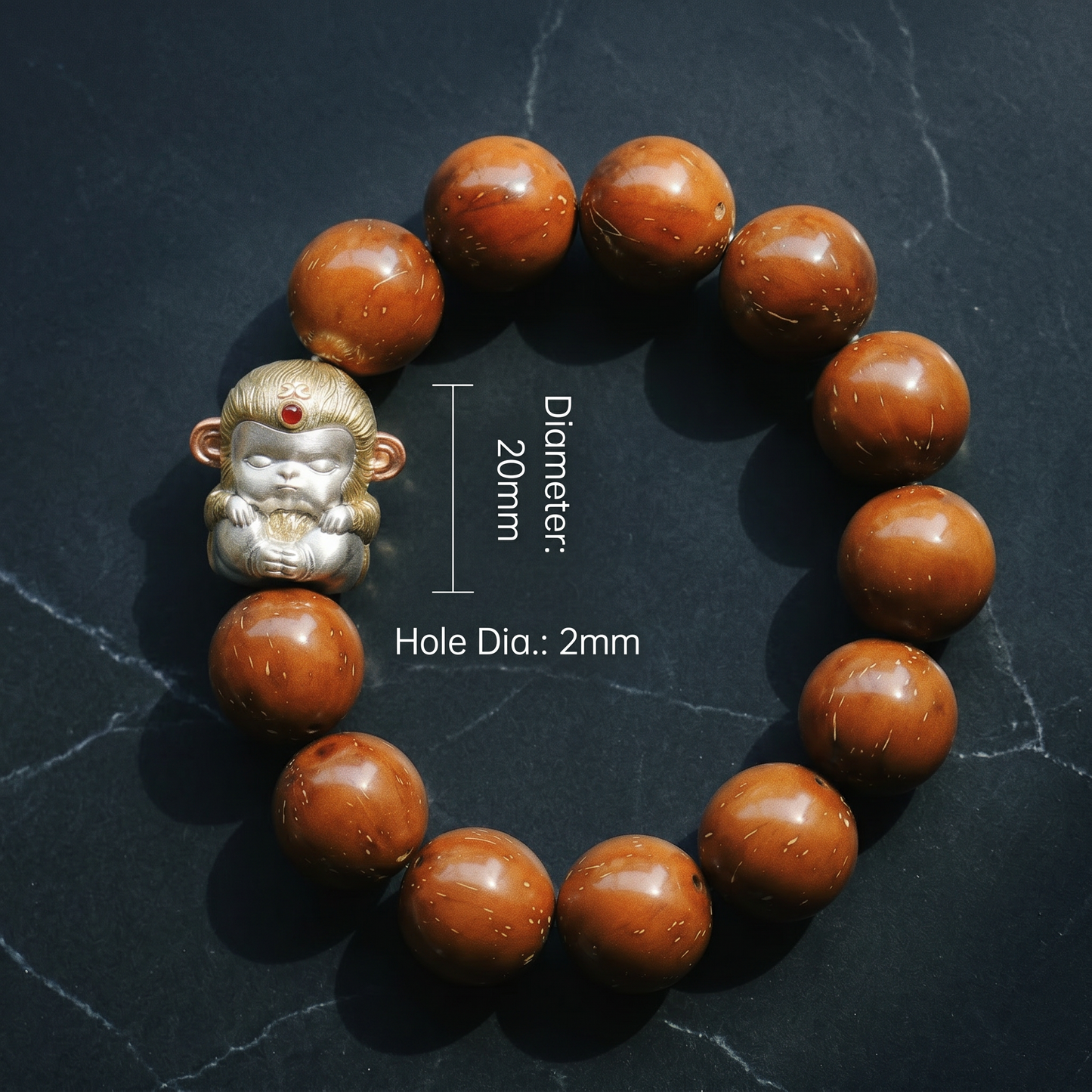 s925 Sterling Silver Sun Wukong Monkey King Charm Red Corundum Beads Bracelet