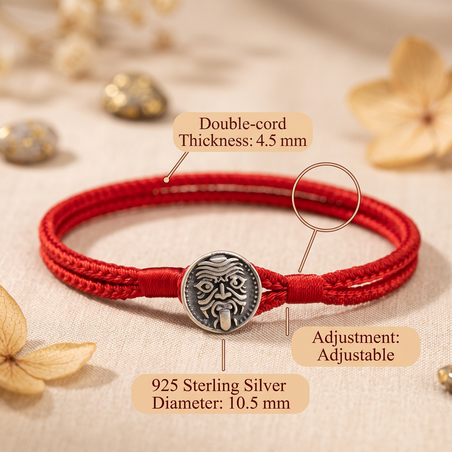 s925 Sterling Silver Charm Zaki Lhamo The Goddess of Wealth Braided Rope Bracelet Unisex