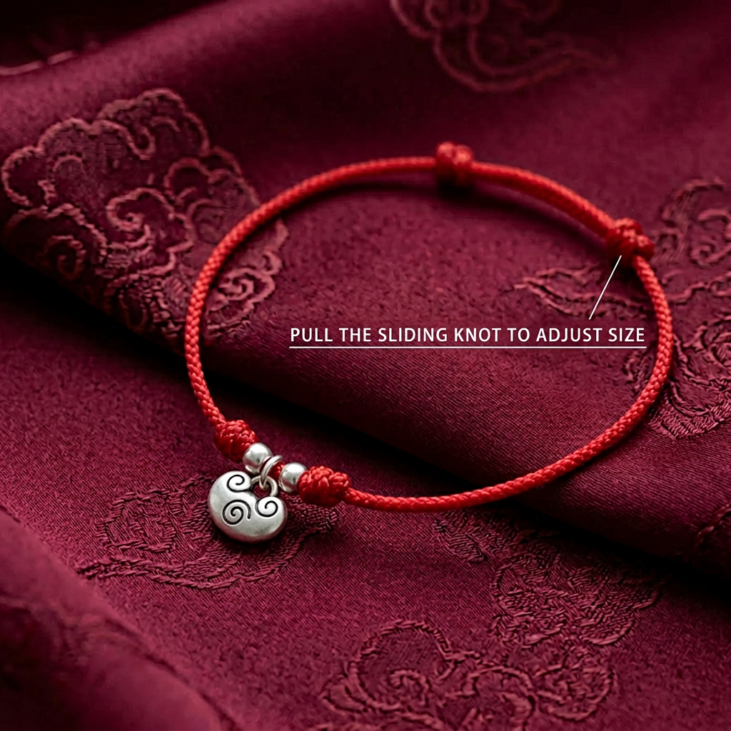999 Fine Solid Silver Joy and Peace Chinese Lock Charm Weaving Cord Bracelet Anklet