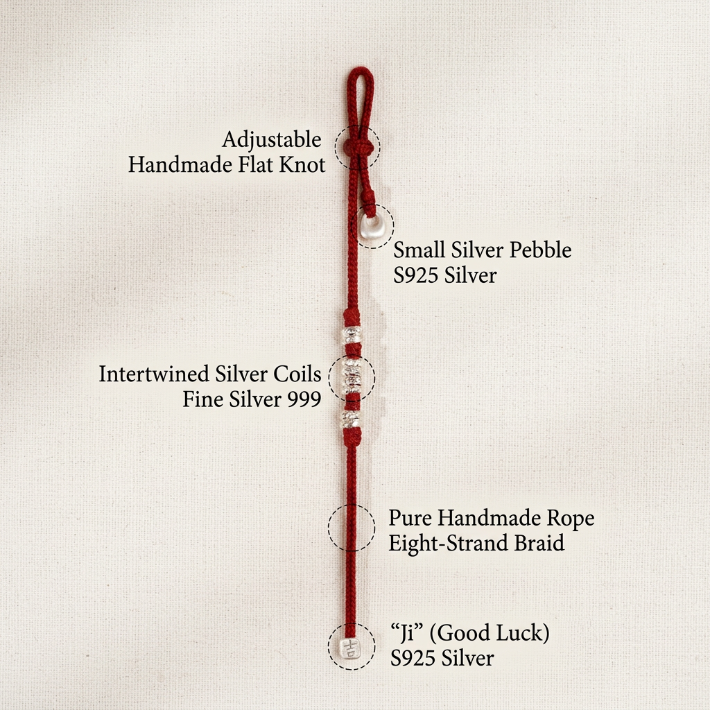 s999 s925 Sterling Silver Loop Beads Red String Bracelet Men and Women